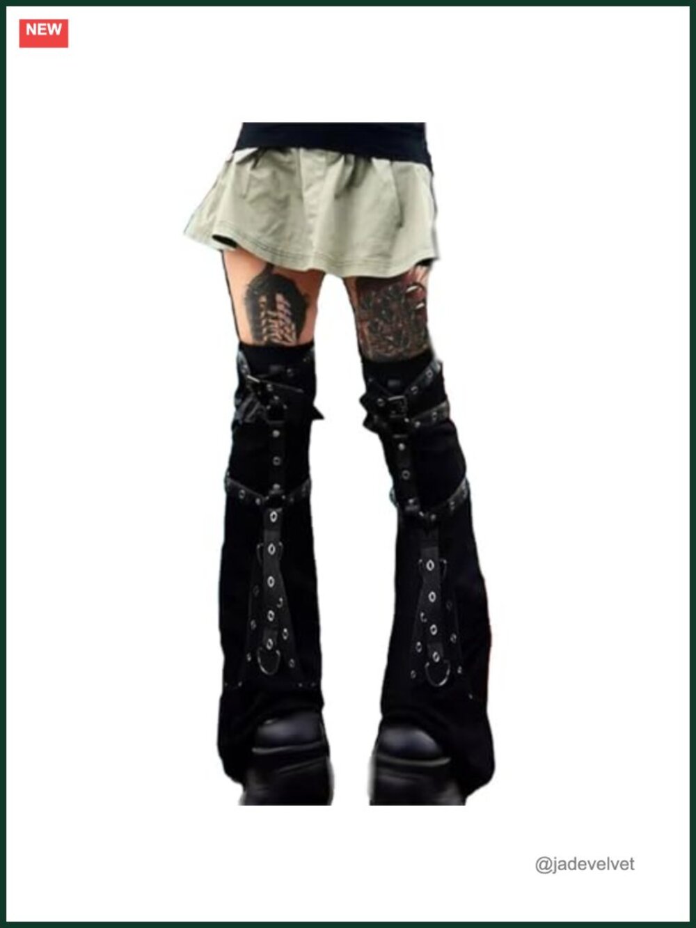 Women's Gothic Long Leg Warmers Buckle Flared Y2K Grunge Rave Harajuku Punk